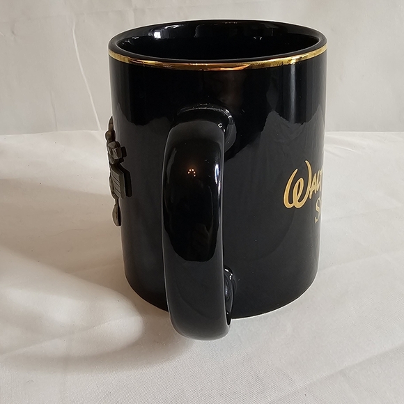 The Walt Disney Studios Black Coffee Mug Gold Trim Pewter Mickey Mouse 3D Emblem - Picture 2 of 8
